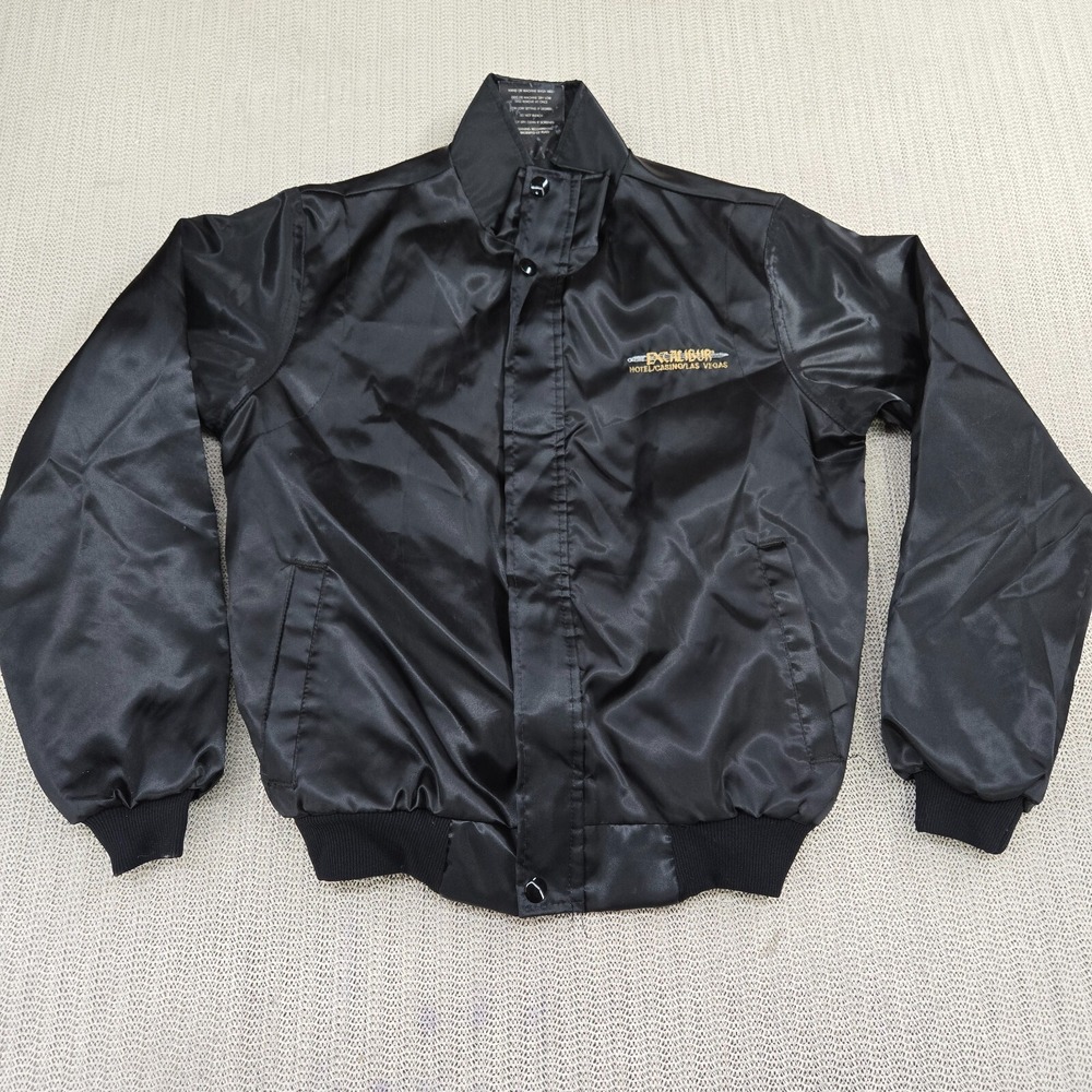 Vintage Excalibur Hotel & Casino Satin Jacket Men Large Black Las Vegas USA Made